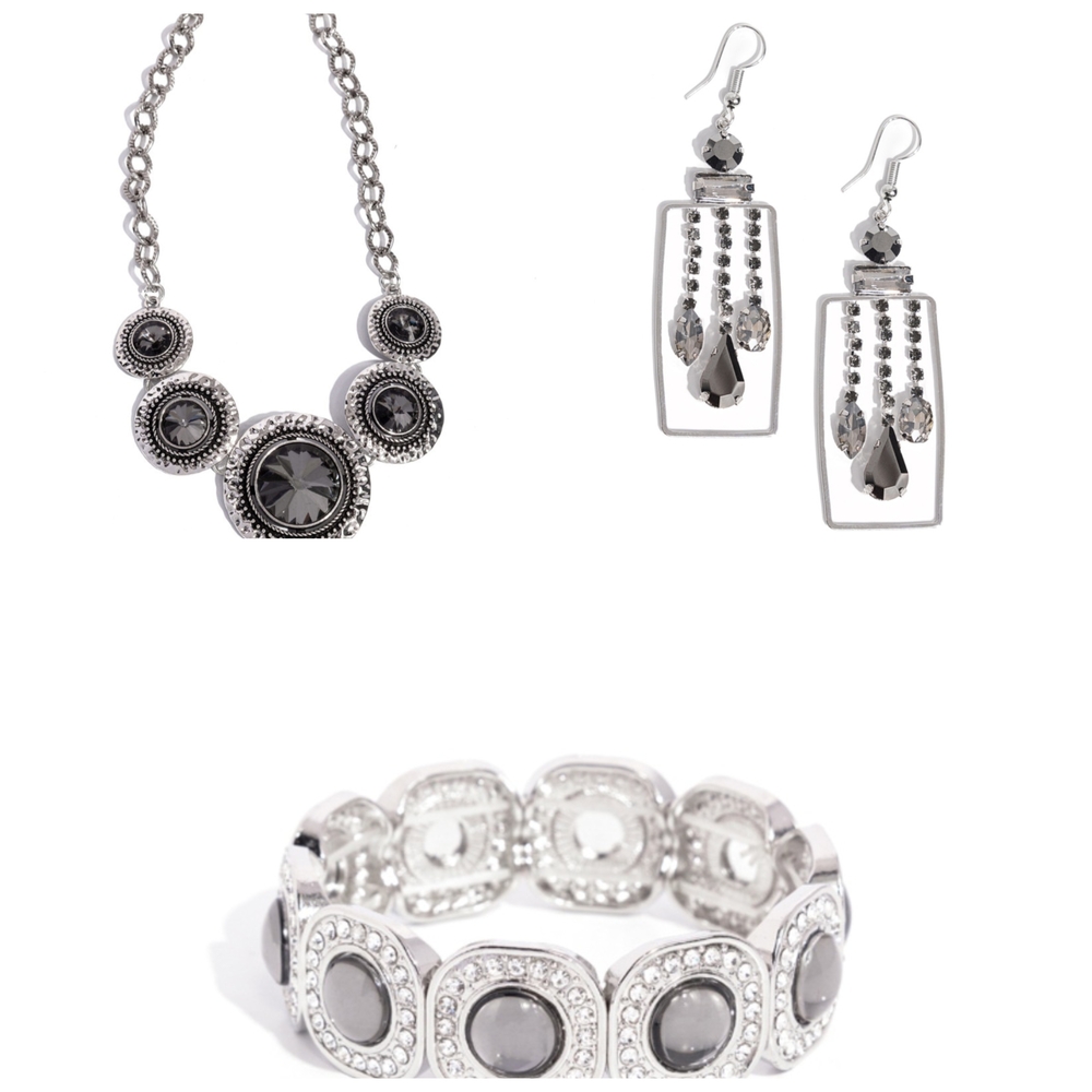 Elegant Silver and Black Jewelry Set